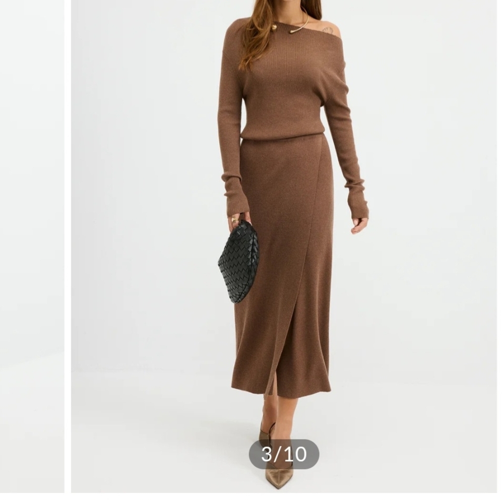 Commense Brown Off-Shoulder Midi Dress